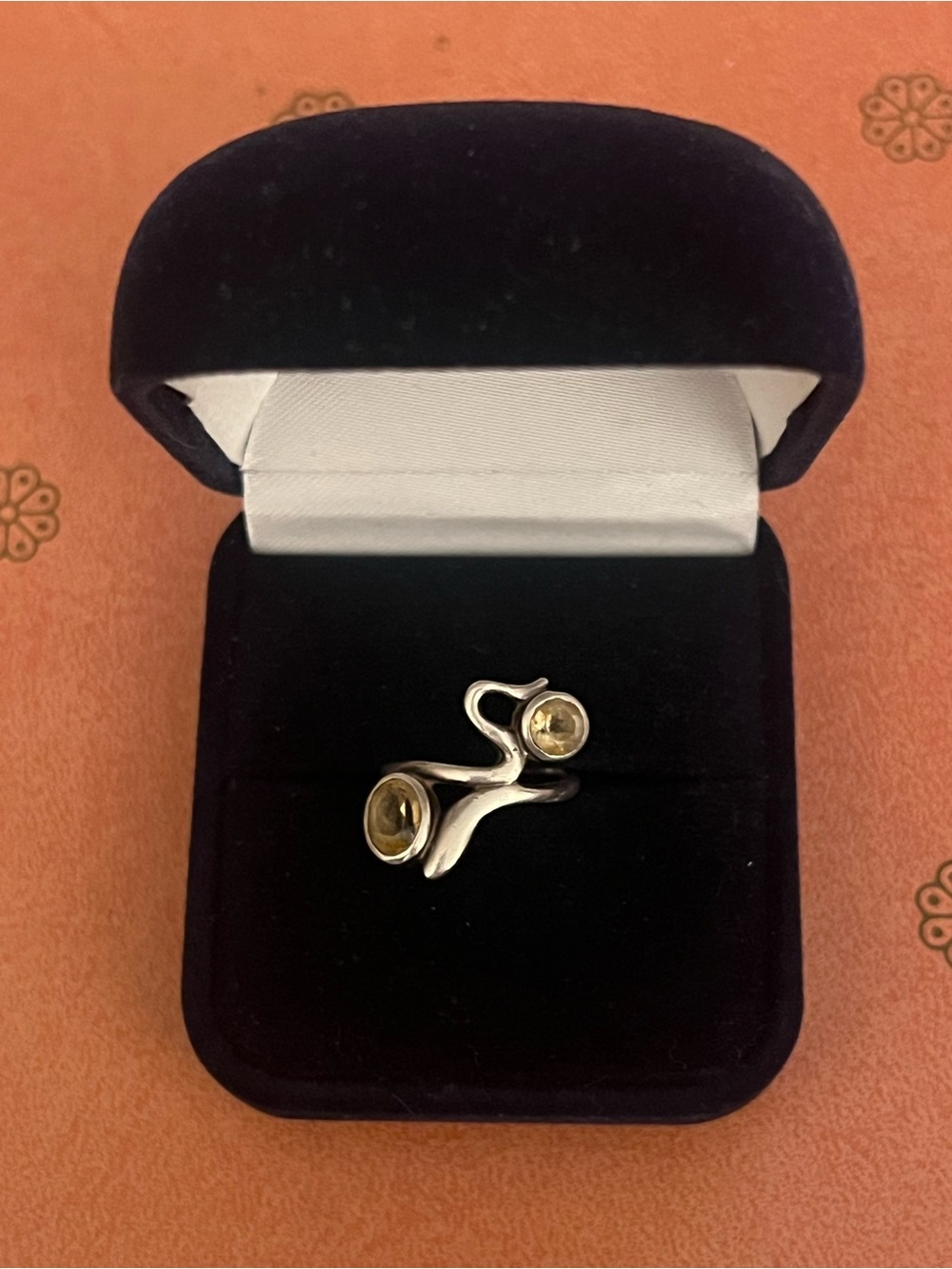 Sterling Silver Abstract Bypass Ring with Citrine Stones - Yellow